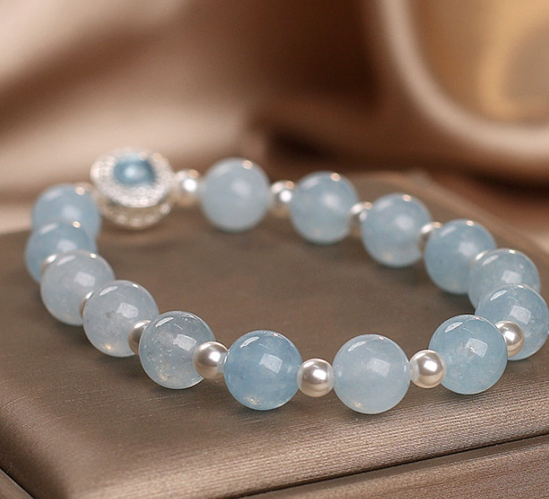 Natural Aquamarine Crystal Bracelet For Women Light Luxury Minority