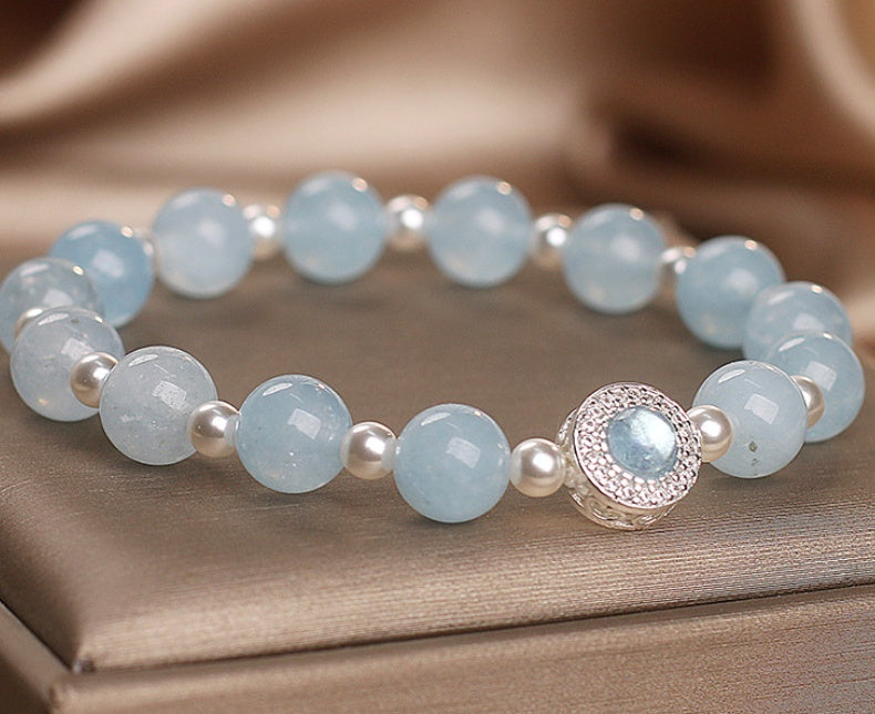 Natural Aquamarine Crystal Bracelet For Women Light Luxury Minority