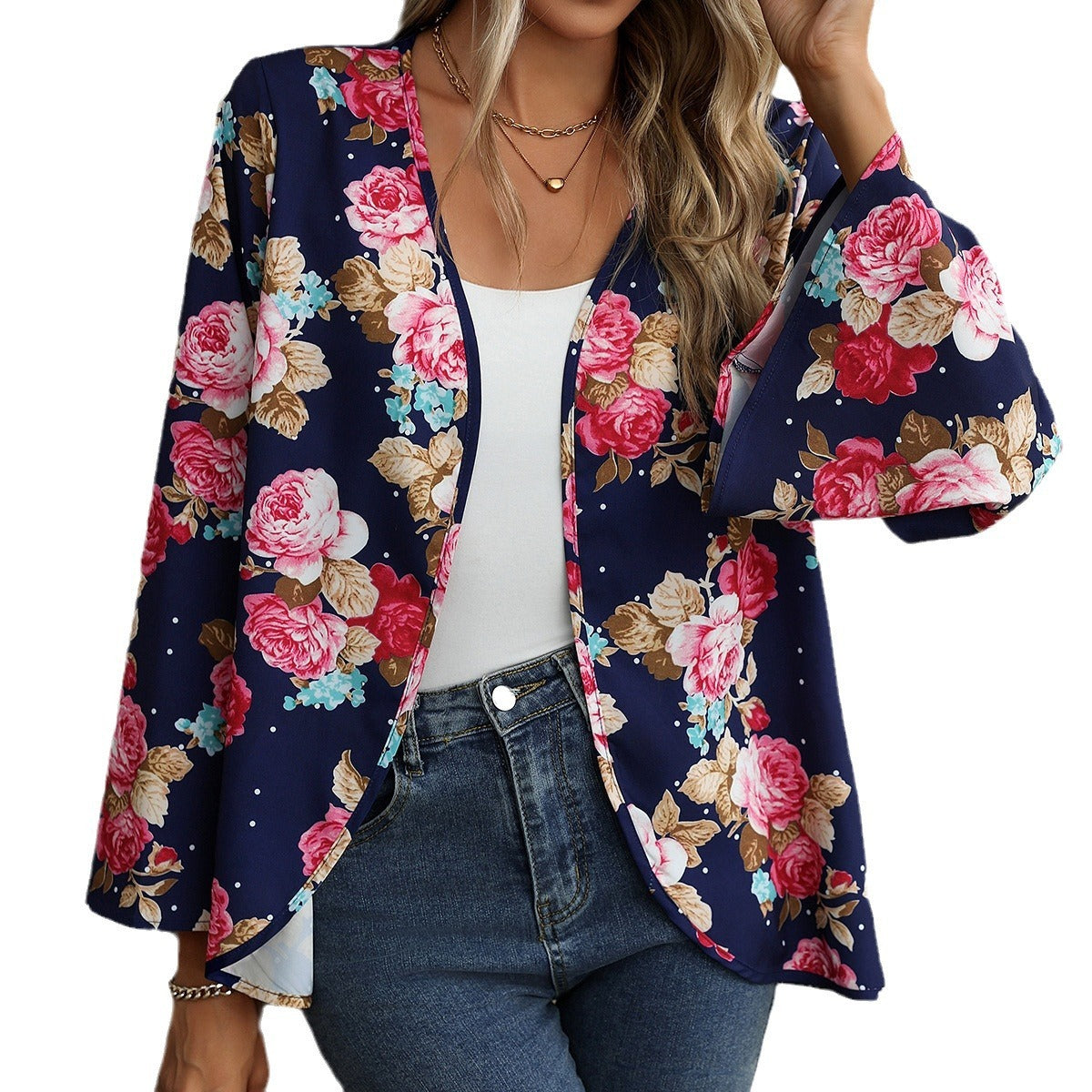 V-neck Floral Bell Sleeve Blouse