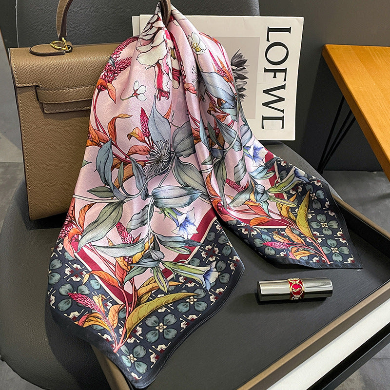 Women's Printed Silk Scarf Autumn And Winter Warm Scarf