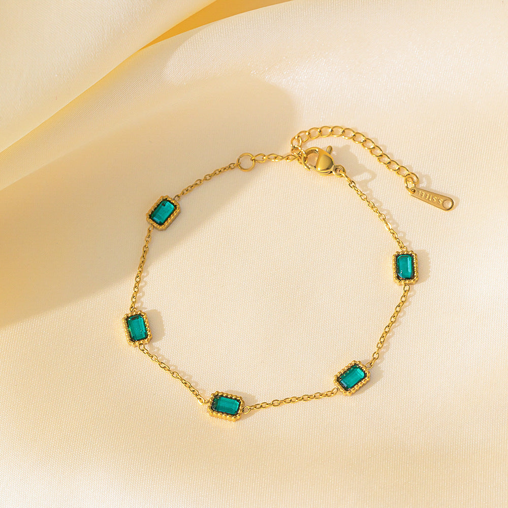 Women's Retro Style Green Zircon Necklace Bracelet