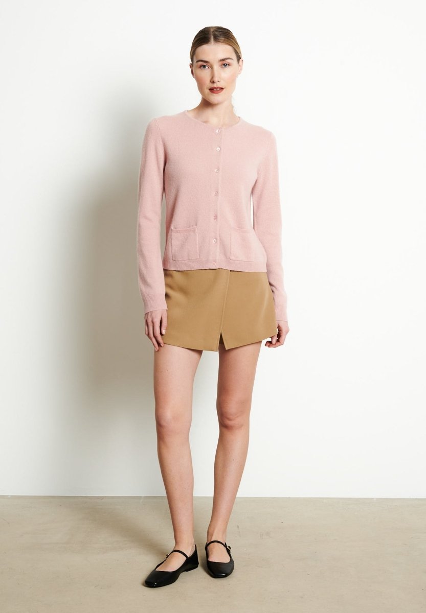 Cardigan col rond cachemire rose poudré femme - LILLY 4B