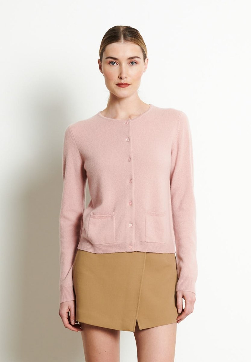 Cardigan col rond cachemire rose poudré femme - LILLY 4B