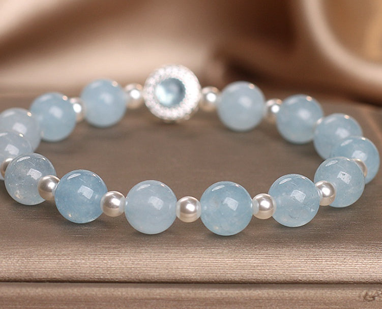 Natural Aquamarine Crystal Bracelet For Women Light Luxury Minority