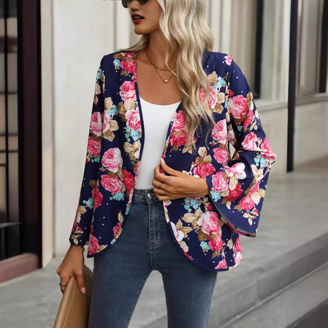 V-neck Floral Bell Sleeve Blouse