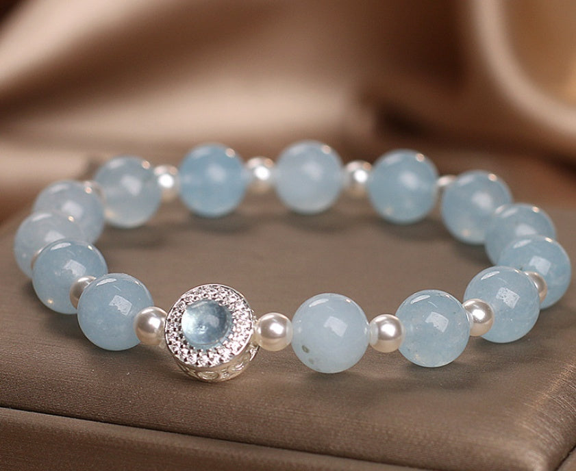Natural Aquamarine Crystal Bracelet For Women Light Luxury Minority
