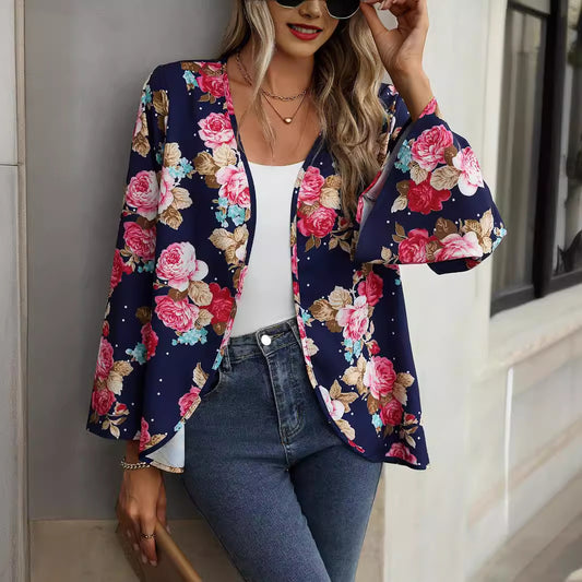 V-neck Floral Bell Sleeve Blouse