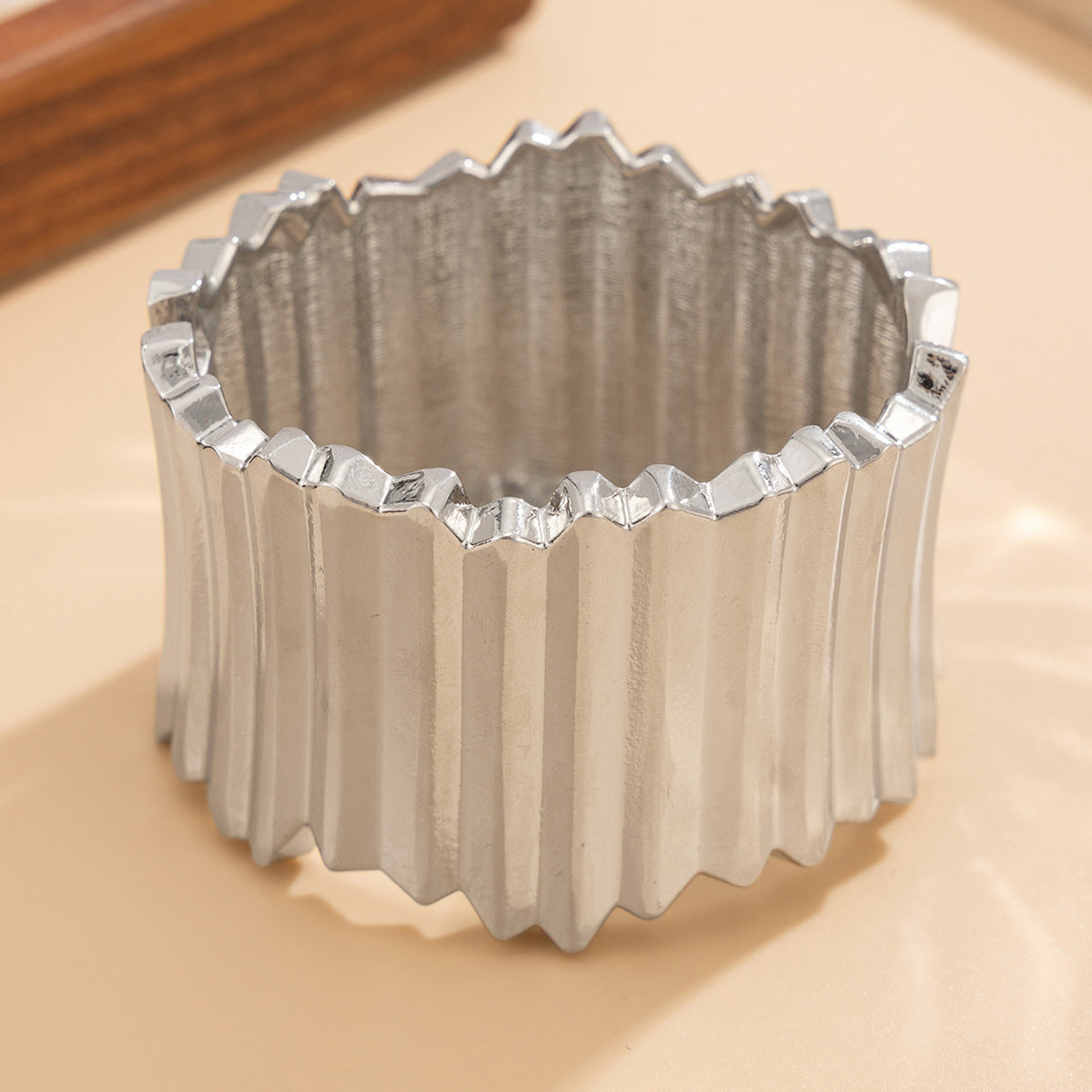 Punk Metal Texture Vertical Pattern Wide Surface Spring Bracelet For Women