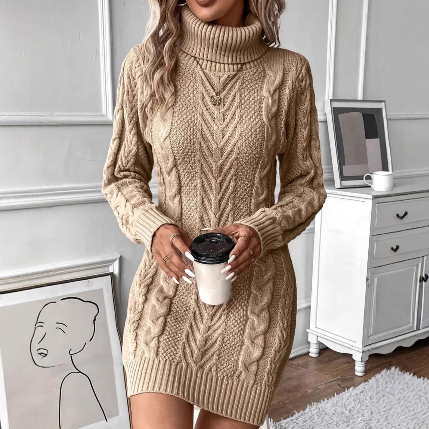 Twist Elegant Fashion High Collar Women's Plus Size Dress
