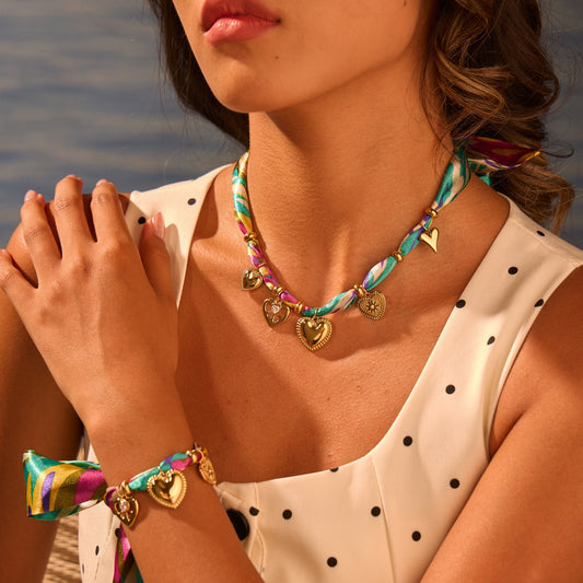 Fashion New Color Scarf Vacation Style Love Pendant Necklace Plated Bracelet