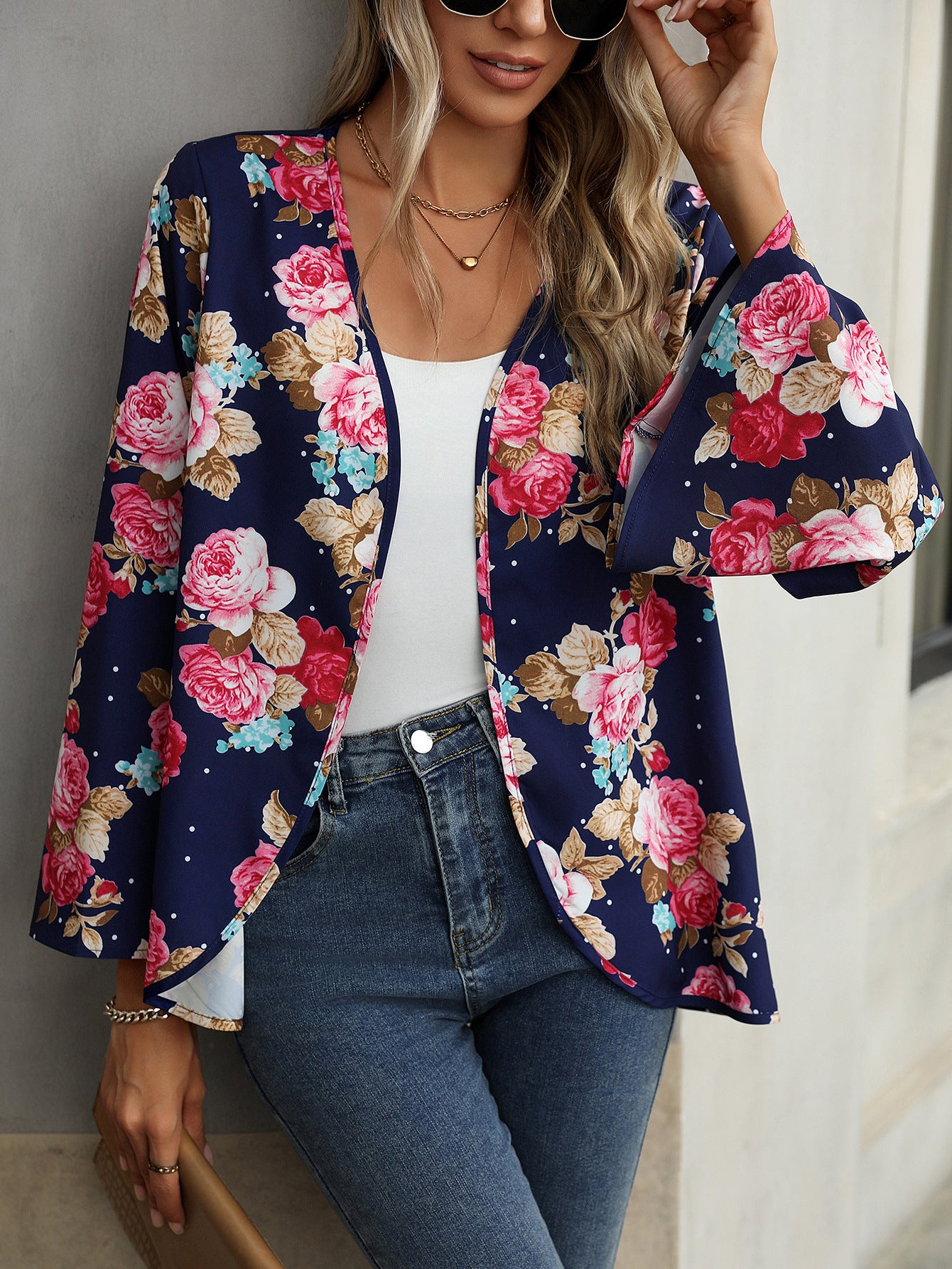 V-neck Floral Bell Sleeve Blouse