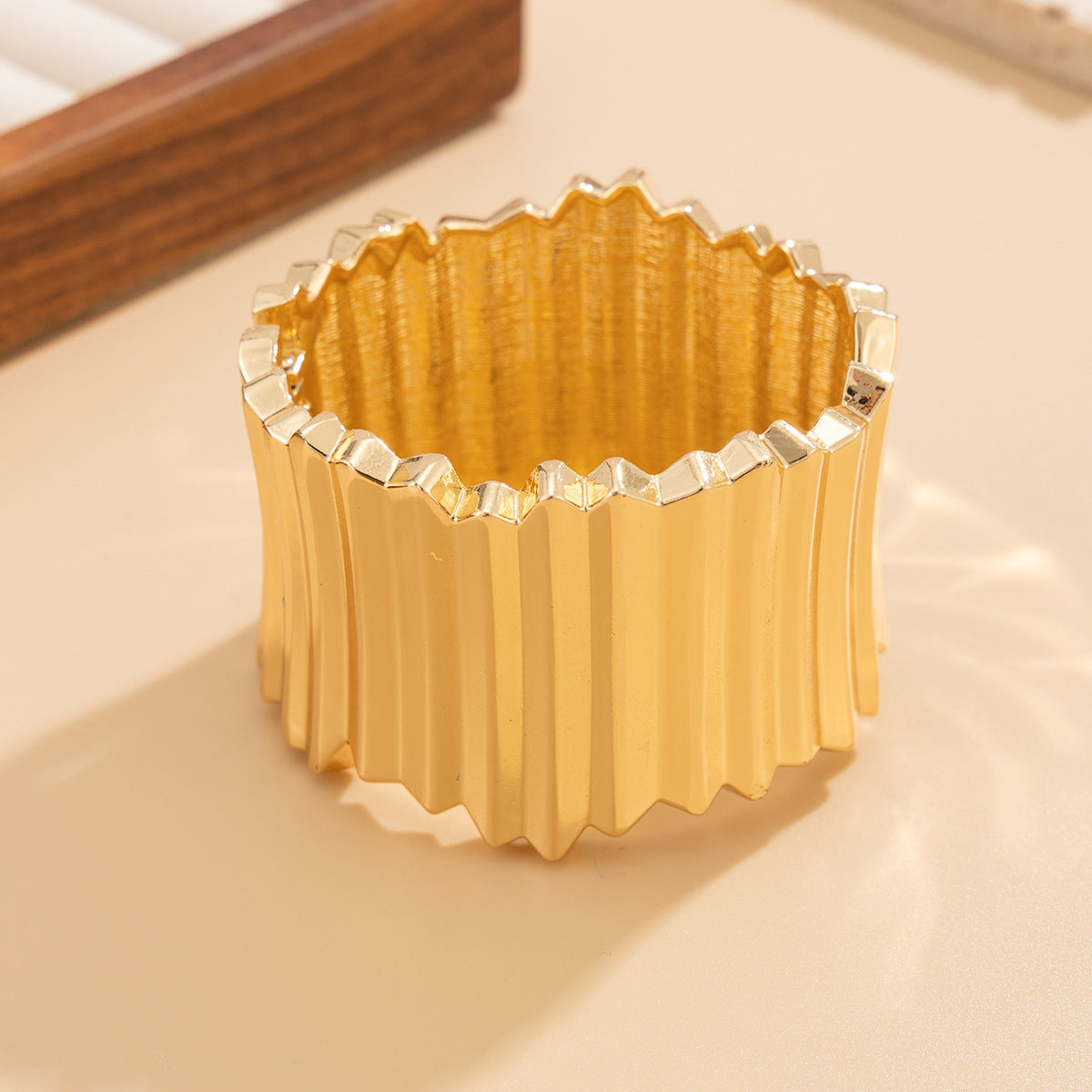 Punk Metal Texture Vertical Pattern Wide Surface Spring Bracelet For Women