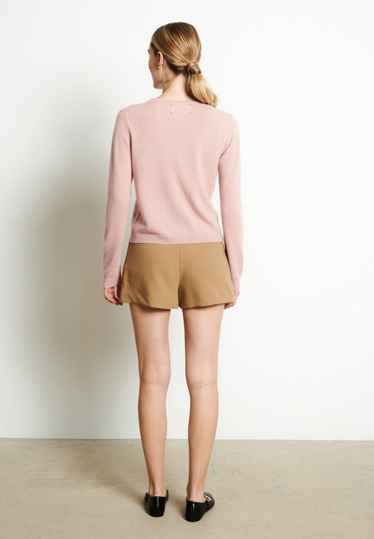 Cardigan col rond cachemire rose poudré femme - LILLY 4B